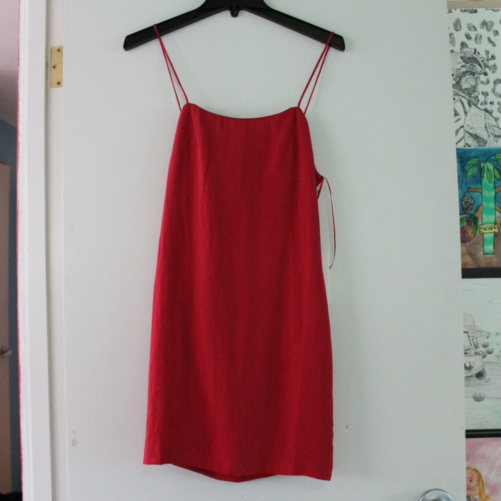 Cotton Candy LA Red Lindsey Linen Bow Shift Dress